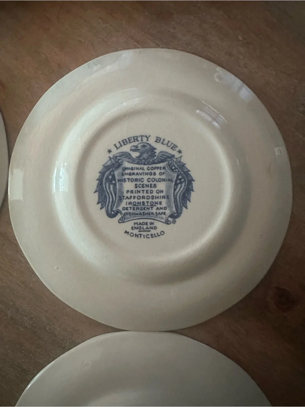 Vintage Liberty Blue Monticello Staffordshire Ironstone Dessert Plates Set of 6
